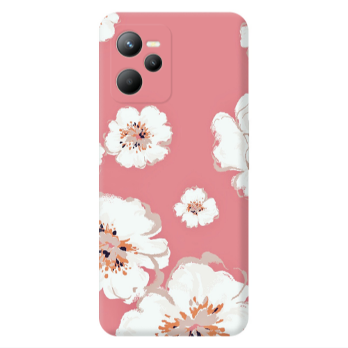 Realme C35 White Flowers Transparent Silicone TPU Θήκη