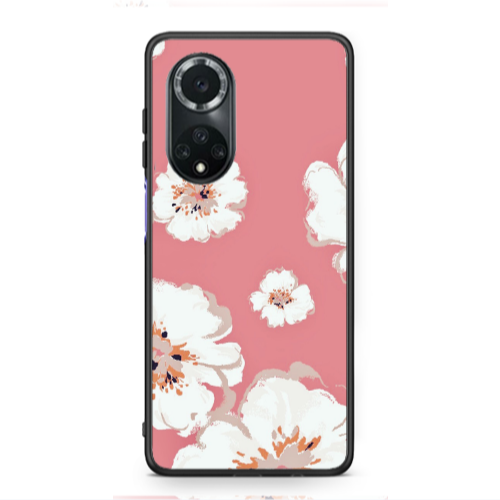 Huawei Nova 9 White Flowers Black Glossy Θήκη