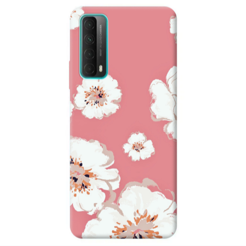Huawei P Smart 2021 White Flowers Transparent Silicone TPU Θήκη
