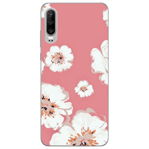 Huawei P30 White Flowers Transparent Silicone TPU Θήκη