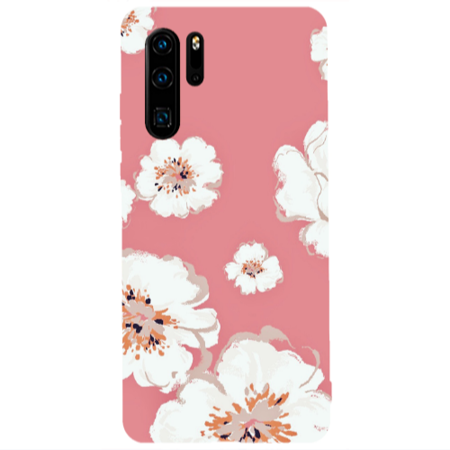 Huawei P30 Pro White Flowers Transparent Silicone TPU Θήκη
