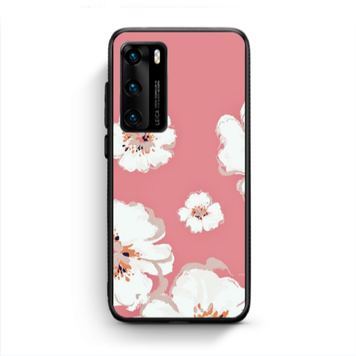 Huawei P40 White Flowers Black Glossy Θήκη