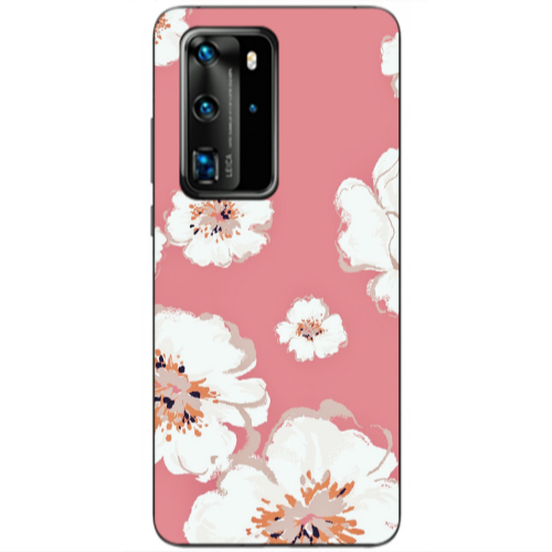 Huawei P40 Pro White Flowers Transparent Silicone TPU Θήκη