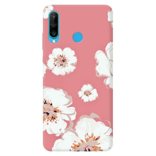 Huawei P30 Lite White Flowers Transparent Silicone TPU Θήκη