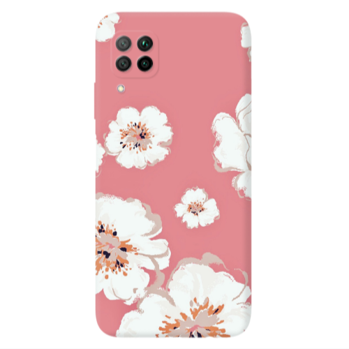 Huawei P40 Lite White Flowers Transparent Silicone TPU Θήκη