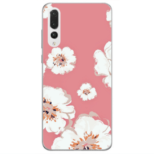 Huawei P20 Pro White Flowers Transparent Silicone TPU Θήκη