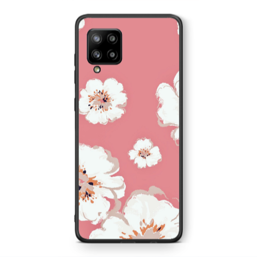 Samsung A42 5G White Flowers Black Glossy Θήκη