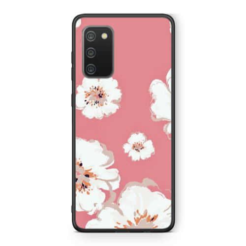 Samsung A02s White Flowers Black Glossy Θήκη