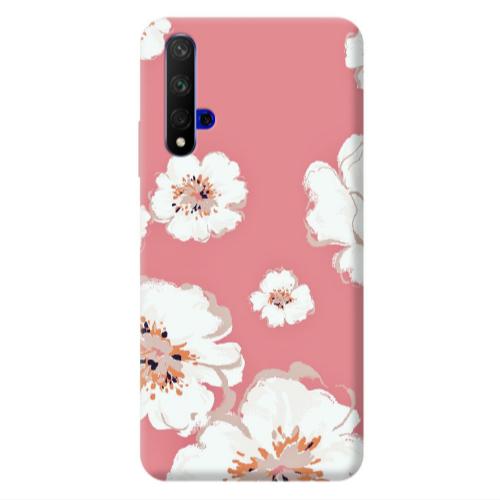 Huawei Nova 5 T White Flowers Transparent Silicone TPU Θήκη