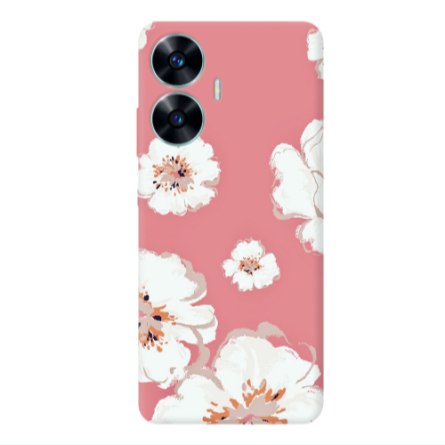 Realme C55 White Flowers Transparent Silicone TPU Θήκη