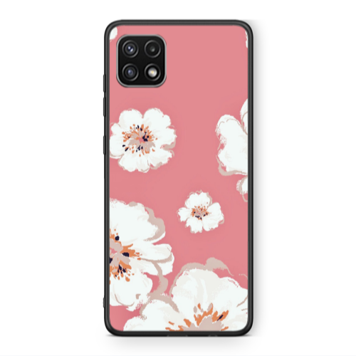 Samsung A22 5G White Flowers Black Glossy Θήκη