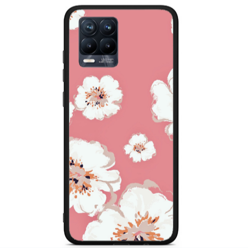 Realme 8 i White Flowers Black Glossy Θήκη