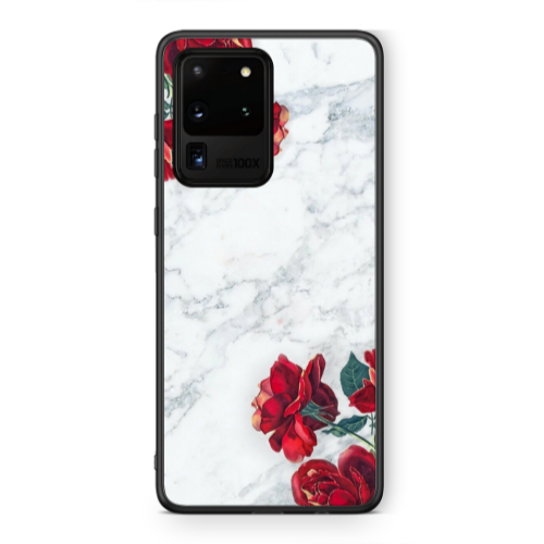 Samsung S20 Ultra Marble and roses Black Glossy Θήκη