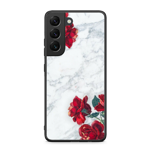 Samsung S22 Marble and roses Black Glossy Θήκη