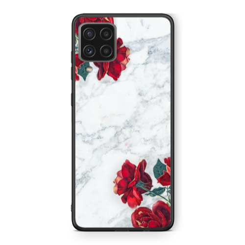 Samsung A22 4G Marble and roses Black Glossy Θήκη