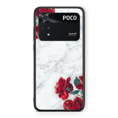Xiaomi Poco M4 Pro 4G Marble and roses Black Glossy Θήκη