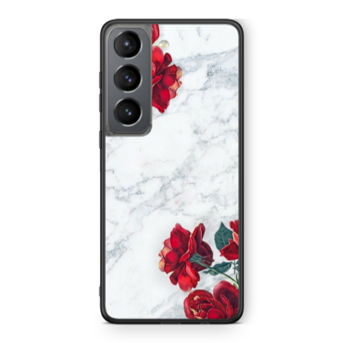Samsung S21 PLUS Marble and roses Black Glossy Θήκη