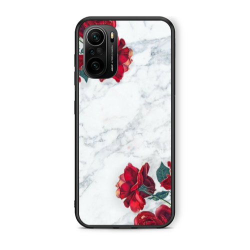 Xiaomi Poco F3 Marble and roses Black Glossy Θήκη
