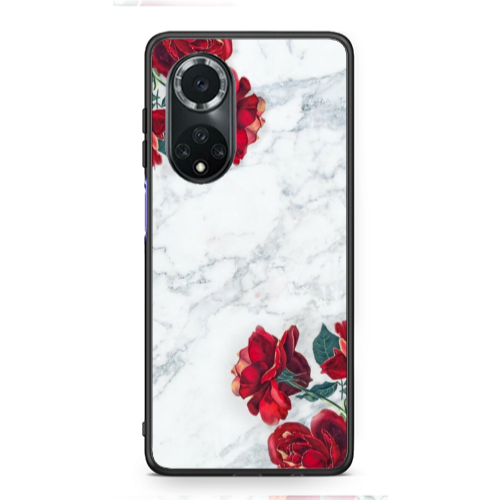 Huawei Nova 9 Marble and roses Black Glossy Θήκη