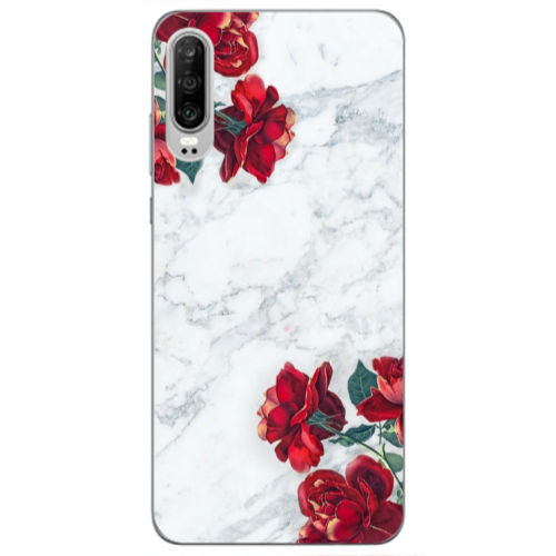 Huawei P30 Marble and roses Transparent Silicone TPU Θήκη