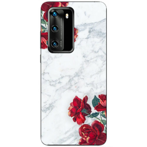 Huawei P40 Marble and roses Transparent Silicone TPU Θήκη