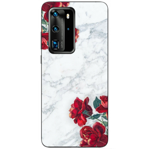 Huawei P40 Pro Marble and roses Transparent Silicone TPU Θήκη