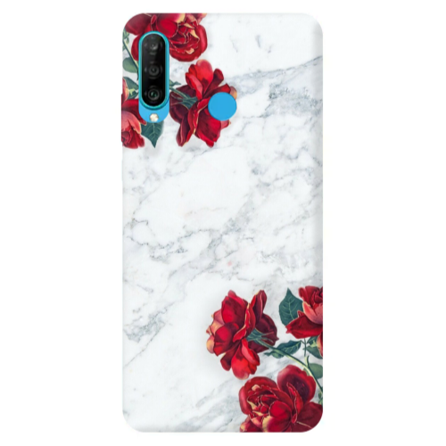Huawei P30 Lite Marble and roses Transparent Silicone TPU Θήκη