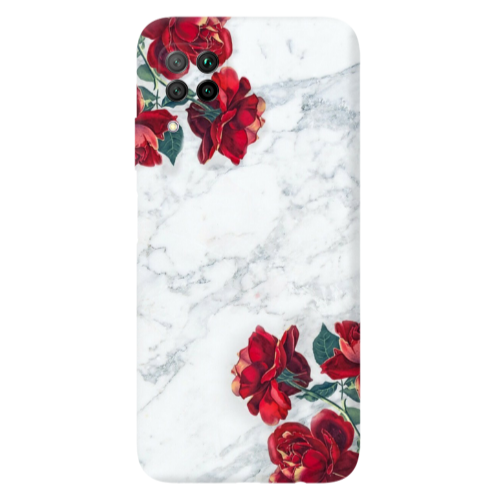 Huawei P40 Lite Marble and roses Transparent Silicone TPU Θήκη