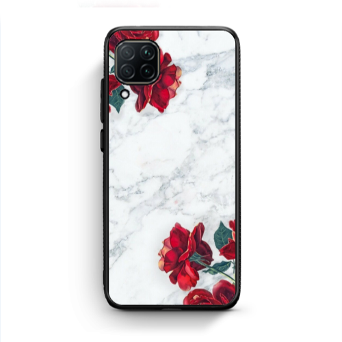 Huawei P40 Lite Marble and roses Black Glossy Θήκη