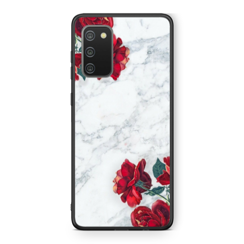 Samsung A02s Marble and roses Black Glossy Θήκη