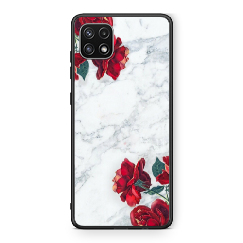 Samsung A22 5G Marble and roses Black Glossy Θήκη