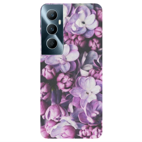 Realme C65 Purple Flowers Transparent Silicone TPU Θήκη