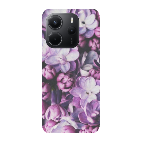 Xiaomi Redmi Note 14 Purple Flowers Transparent Silicone TPU Θήκη