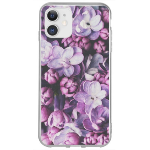 Apple iPhone 12 Purple Flowers Transparent Silicone TPU Θήκη