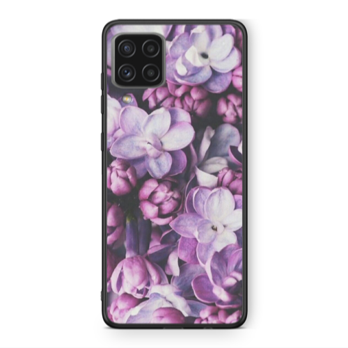 Samsung A22 4G Purple Flowers Black Glossy Θήκη