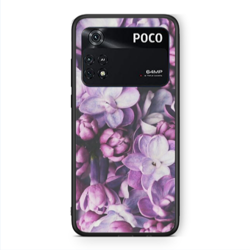 Xiaomi Poco M4 Pro 4G Purple Flowers Black Glossy Θήκη