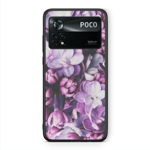 Xiaomi Poco X4 Pro Purple Flowers Black Glossy Θήκη