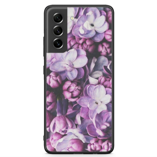 Samsung S21 FE Purple Flowers Black Glossy Θήκη
