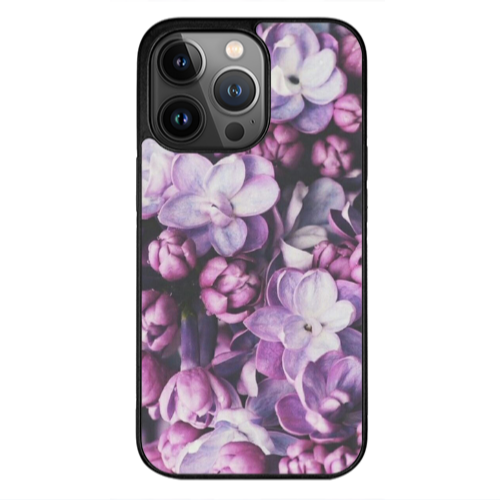 Apple iPhone 12 Pro Max Purple Flowers Black Glossy Θήκη