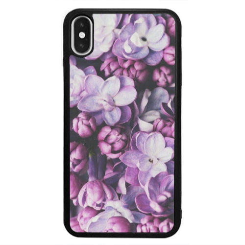 Apple iPhone Xs Purple Flowers Black Glossy Θήκη