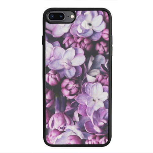 Apple iPhone 7 Plus Purple Flowers Black Glossy Θήκη