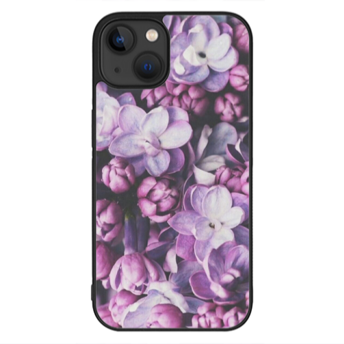 Apple iPhone 13 Mini Purple Flowers Black Glossy Θήκη