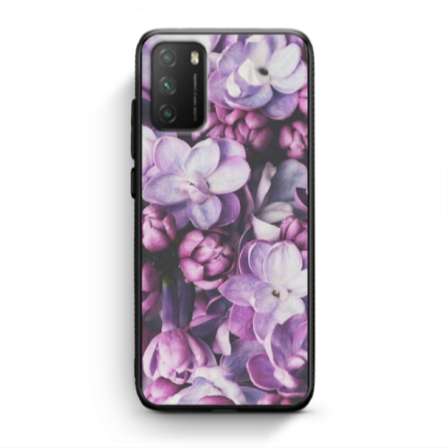 Xiaomi Poco M3 Purple Flowers Black Glossy Θήκη