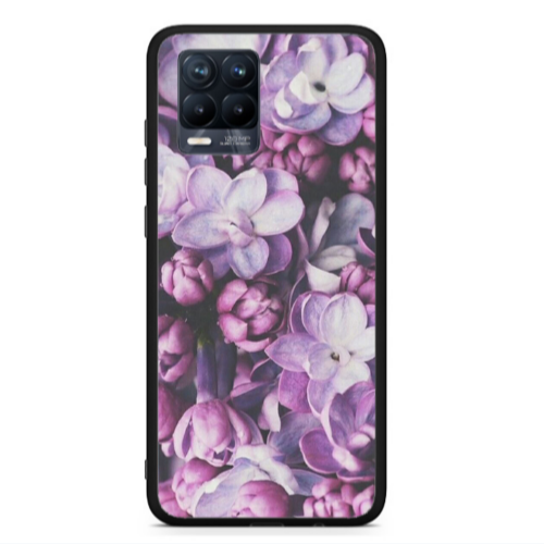 Realme 8  Purple Flowers Black Glossy Θήκη