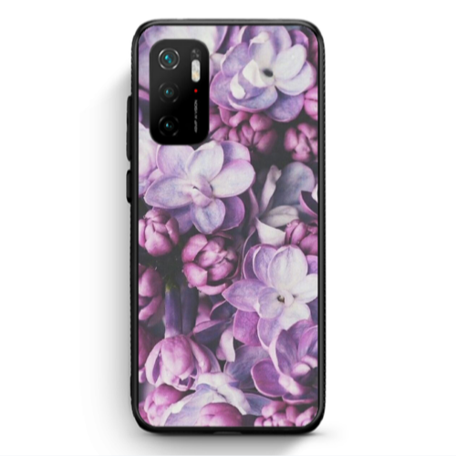 Xiaomi Poco M3 Pro Purple Flowers Black Glossy Θήκη