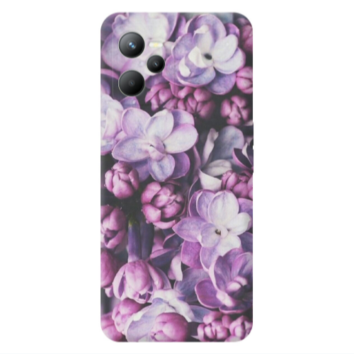 Realme C35 Purple Flowers Transparent Silicone TPU Θήκη