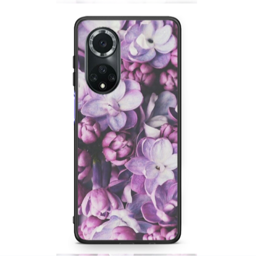 Huawei Nova 9 Purple Flowers Black Glossy Θήκη