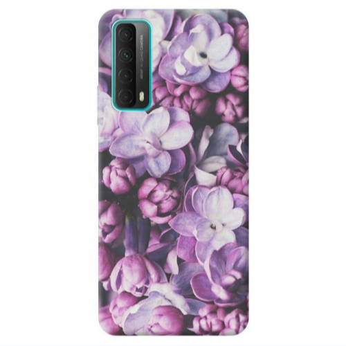 Huawei P Smart 2021 Purple Flowers Transparent Silicone TPU Θήκη