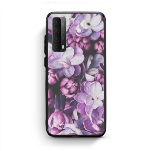 Huawei P Smart 2021 Purple Flowers Black Glossy Θήκη