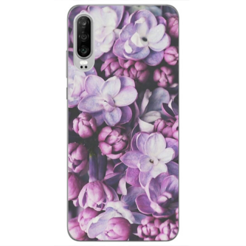Huawei P30 Purple Flowers Transparent Silicone TPU Θήκη